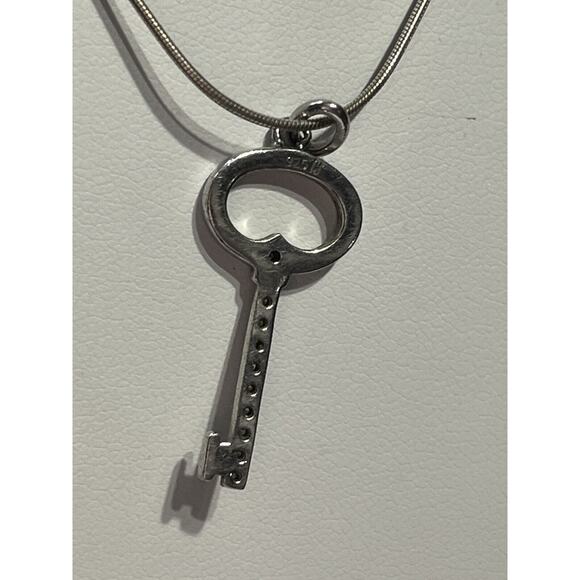 Sterling Silver 925 Designer SIGNED Diamond Chip Key Shaped Pendant Necklace - Picture 13 of 14